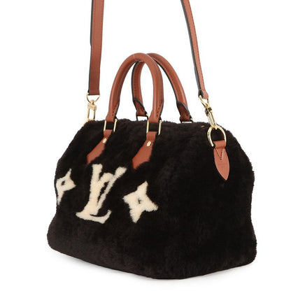 Louis Vuitton Handbag Monogram Shearling Speedy Bandouliere 30 LV Ski Noir Black White