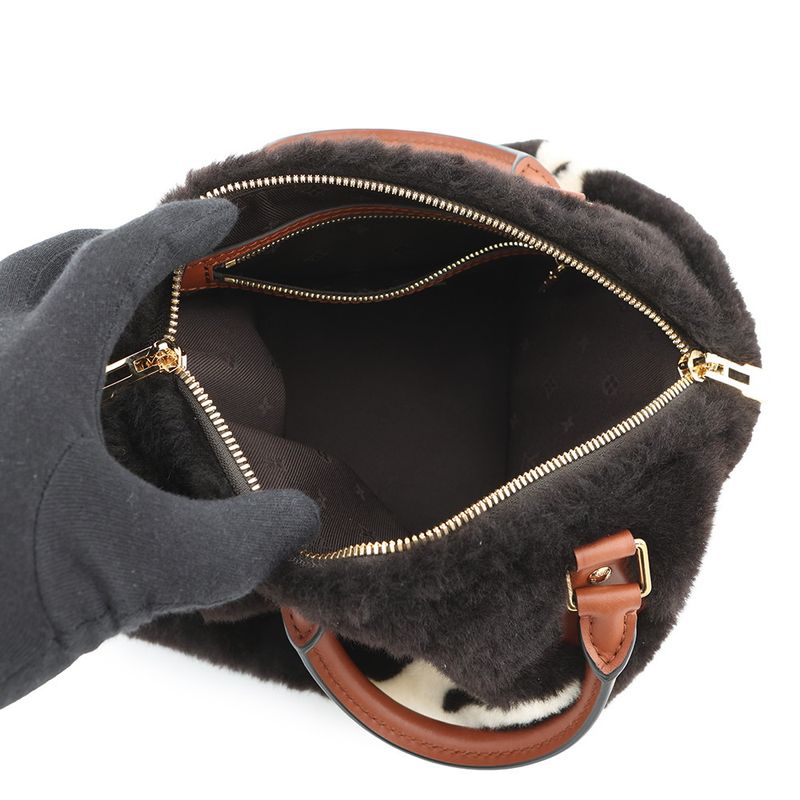 Louis Vuitton Handbag Monogram Shearling Speedy Bandouliere 30 LV Ski Noir Black White