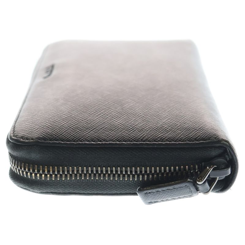 Prada Saffiano Zip Around Leather Long Wallet Black
