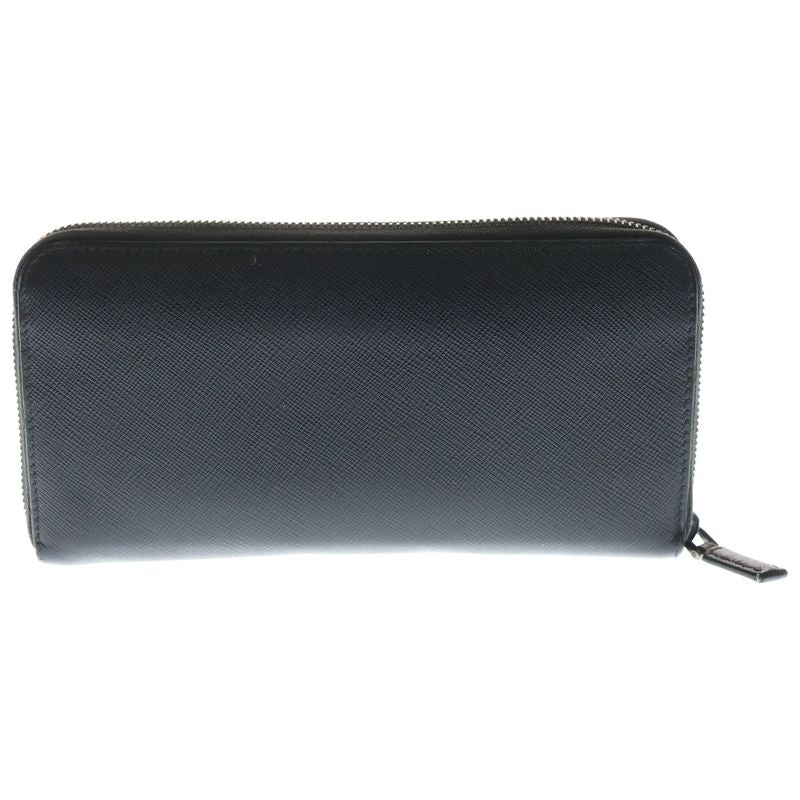 Prada Saffiano Zip Around Leather Long Wallet Black
