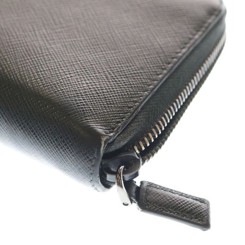 Prada Saffiano Zip Around Leather Long Wallet Black