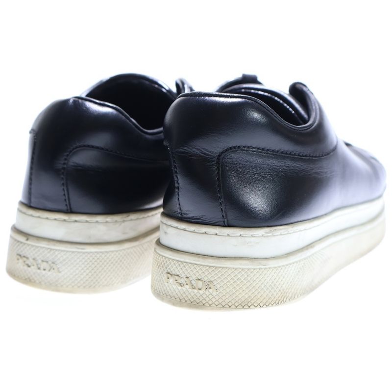 Prada Logo Print Leather Lace Up Sneakers Black