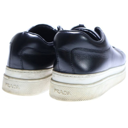 Prada Logo Print Leather Lace Up Sneakers Black