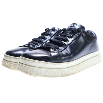 Prada Logo Print Leather Lace Up Sneakers Black