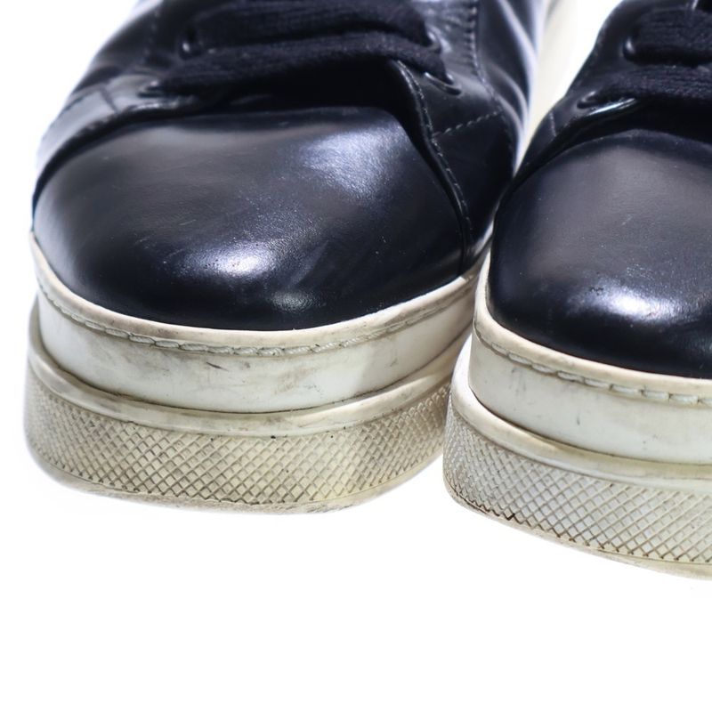 Prada Logo Print Leather Lace Up Sneakers Black