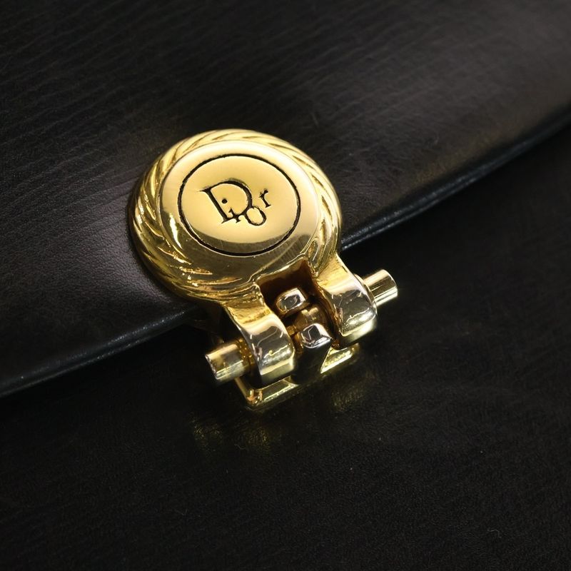 Dior Christian Chain Shoulder Bag Black Leather Vintage