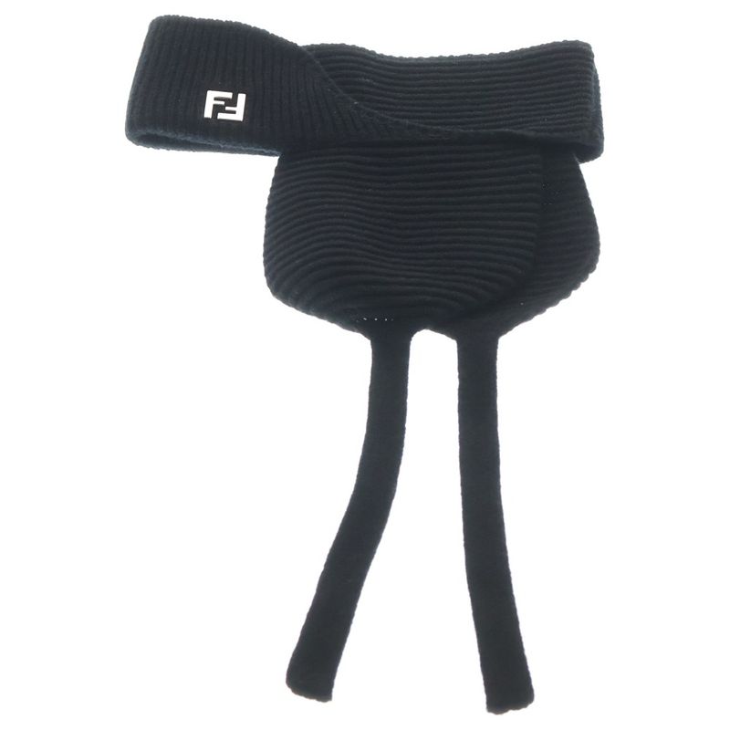 Fendi Earmuffs FF Logo Wool Knit Ear Muffs Black Apwo
