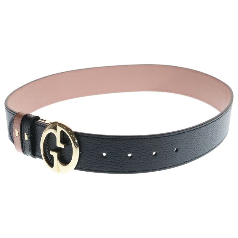 Gucci Interlocking Logo Buckle Reversible Leather Belt Gold Pink