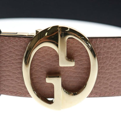Gucci Interlocking Logo Buckle Reversible Leather Belt Gold Pink
