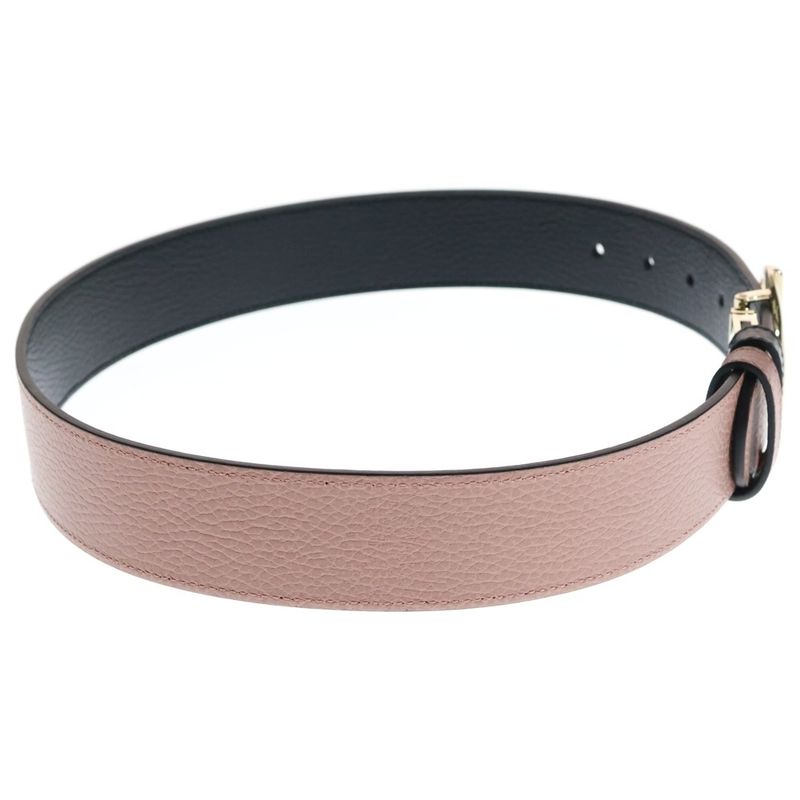 Gucci Interlocking Logo Buckle Reversible Leather Belt Gold Pink