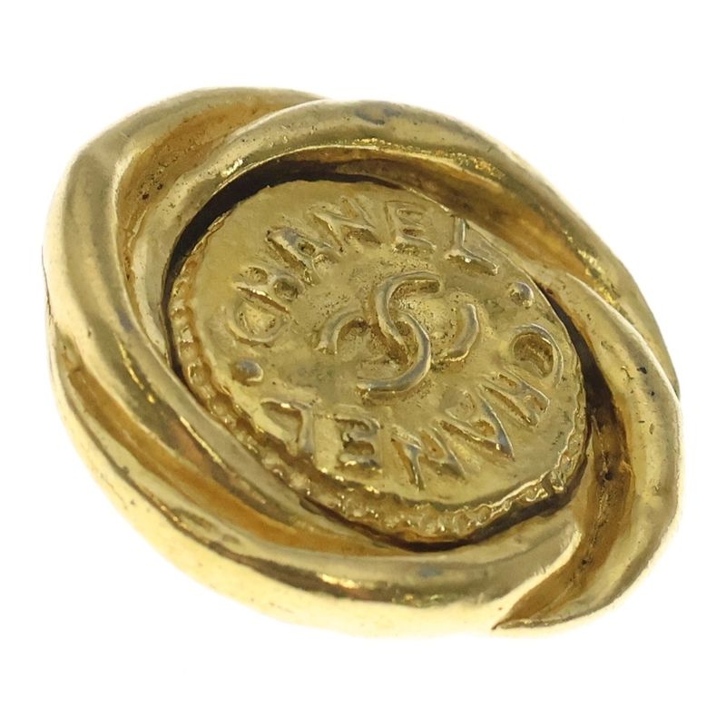 Chanel CC Logo Round Earrings Gold