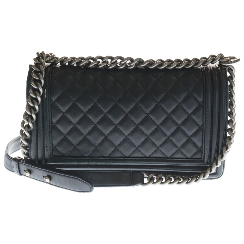 Chanel Beautiful CC Logo Lambskin Leather Chain Shoulder Bag Silver