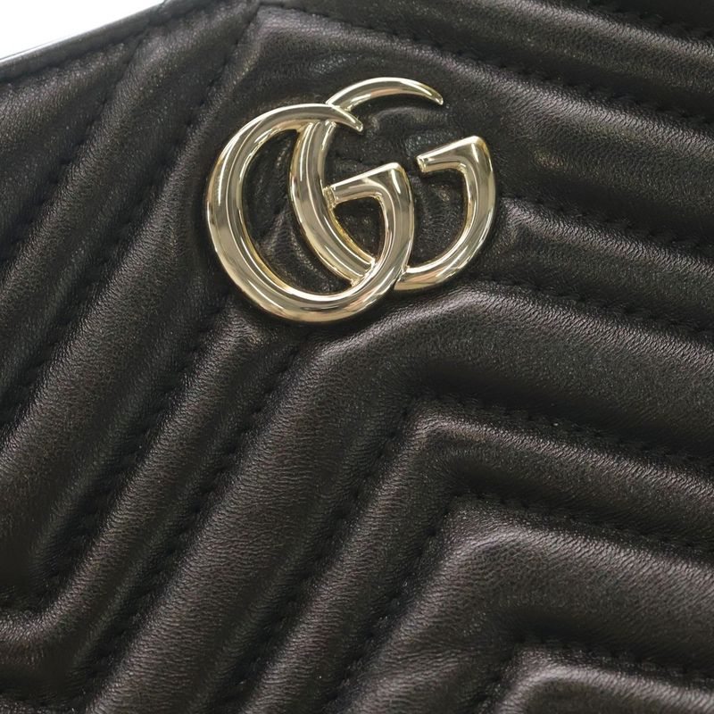 Gucci GG Marmont Logo Plate Lambskin Leather 2-Way Hand Chain Shoulder Bag