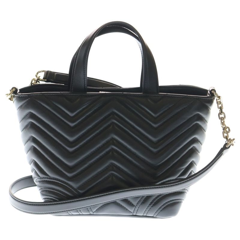 Gucci GG Marmont Logo Plate Lambskin Leather 2-Way Hand Chain Shoulder Bag
