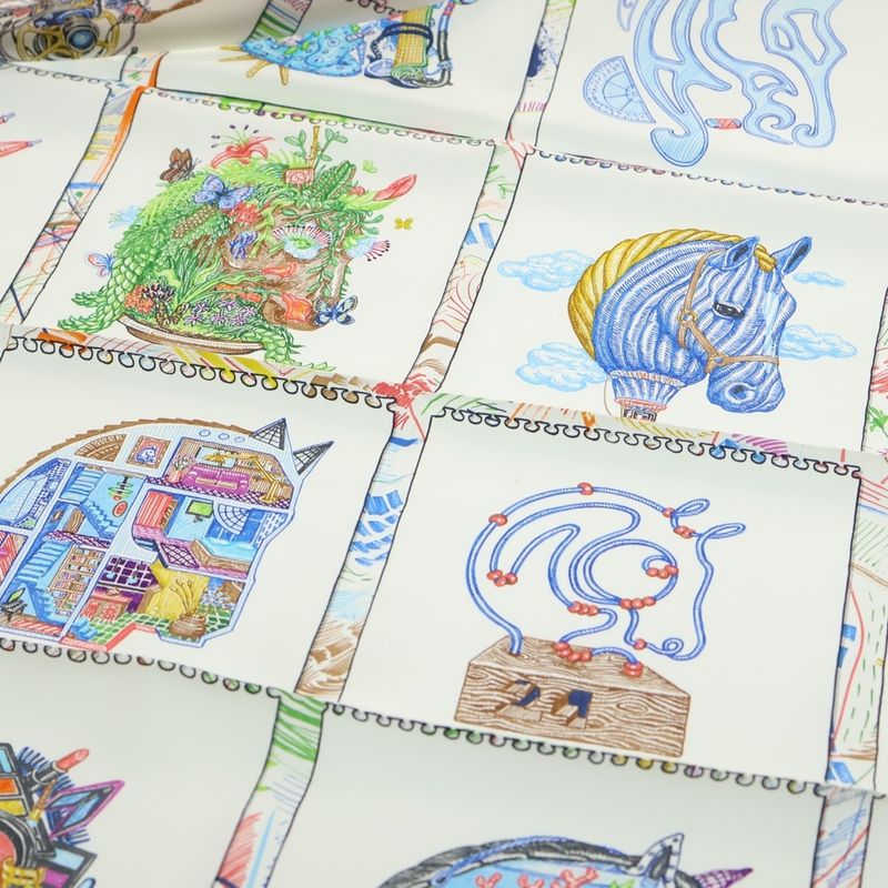 Hermes Carre 90 Scarf Cheval Oscope Silk Multi