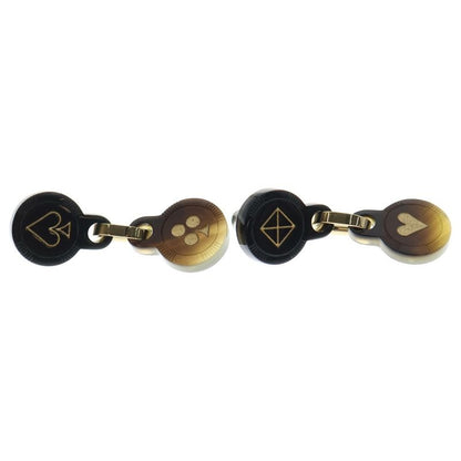 Hermes Fete Voges Earrings Playing Card Motif Buffalo Horn Metal Black