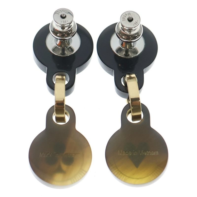 Hermes Fete Voges Earrings Playing Card Motif Buffalo Horn Metal Black