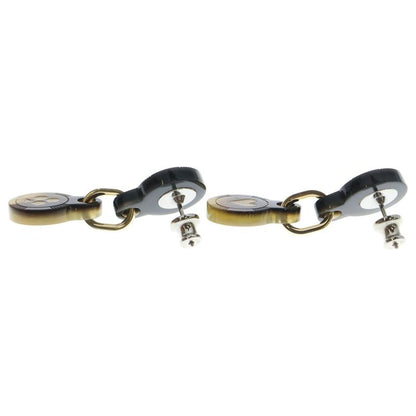 Hermes Fete Voges Earrings Playing Card Motif Buffalo Horn Metal Black