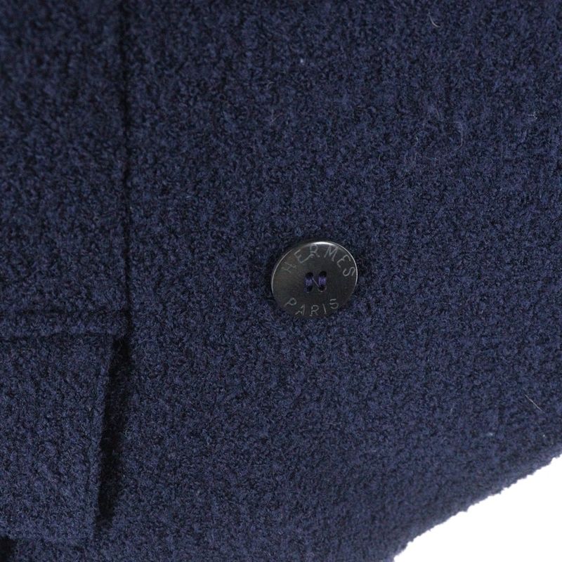 Hermes Carriage Tag Wool Double Breasted Suit Jacket Skirt Setup Navy