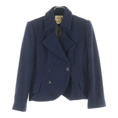Hermes Carriage Tag Wool Double Breasted Suit Jacket Skirt Setup Navy