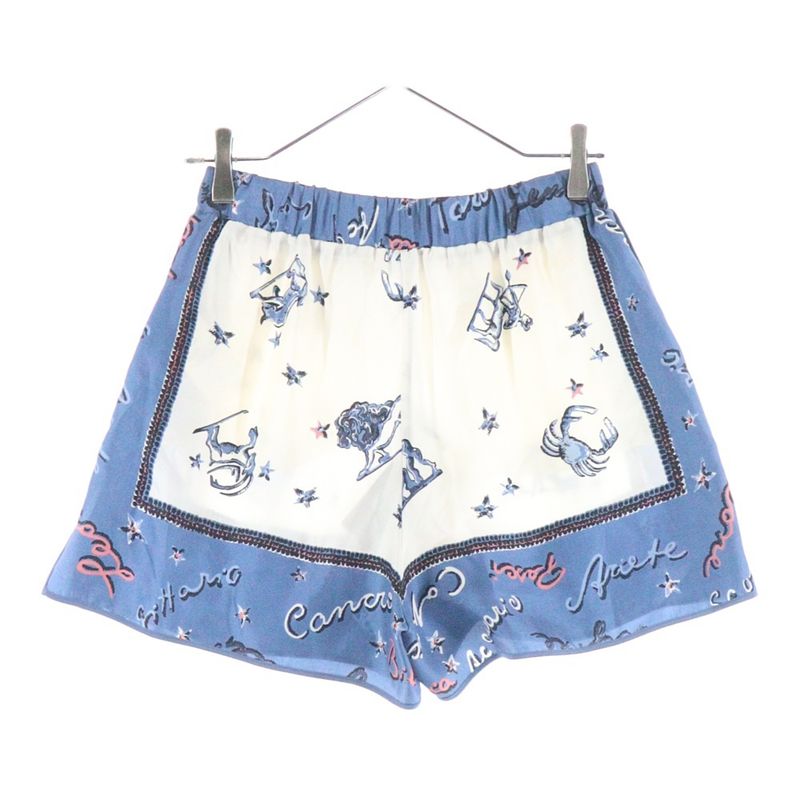 Fendi Astrolog Silk Shorts Allover Print Silk Shorts Half Pants White Blue