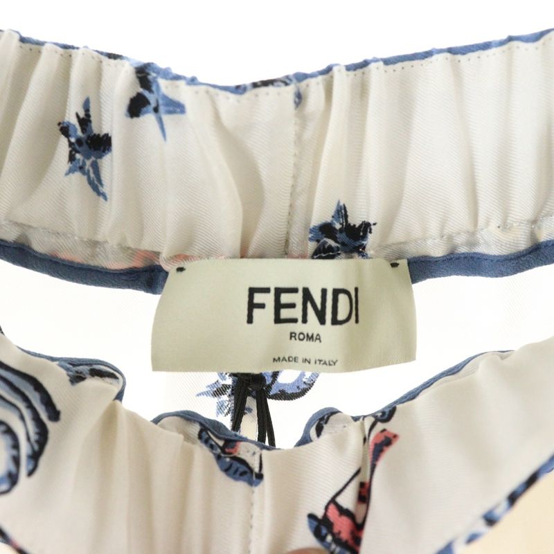 Fendi Astrolog Silk Shorts Allover Print Silk Shorts Half Pants White Blue