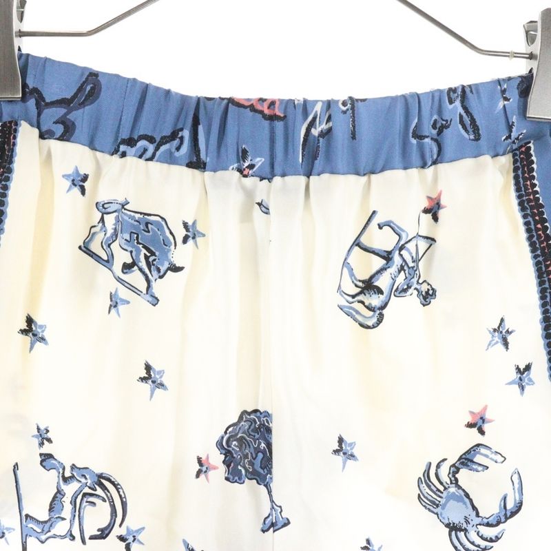 Fendi Astrolog Silk Shorts Allover Print Silk Shorts Half Pants White Blue