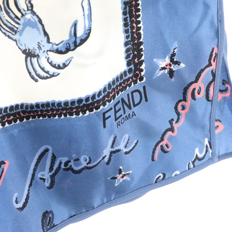 Fendi Astrolog Silk Shorts Allover Print Silk Shorts Half Pants White Blue