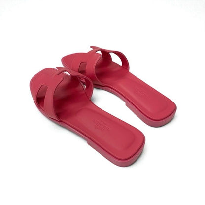 Hermes Oran Sandals Shoes Leather Pink Flat Mules
