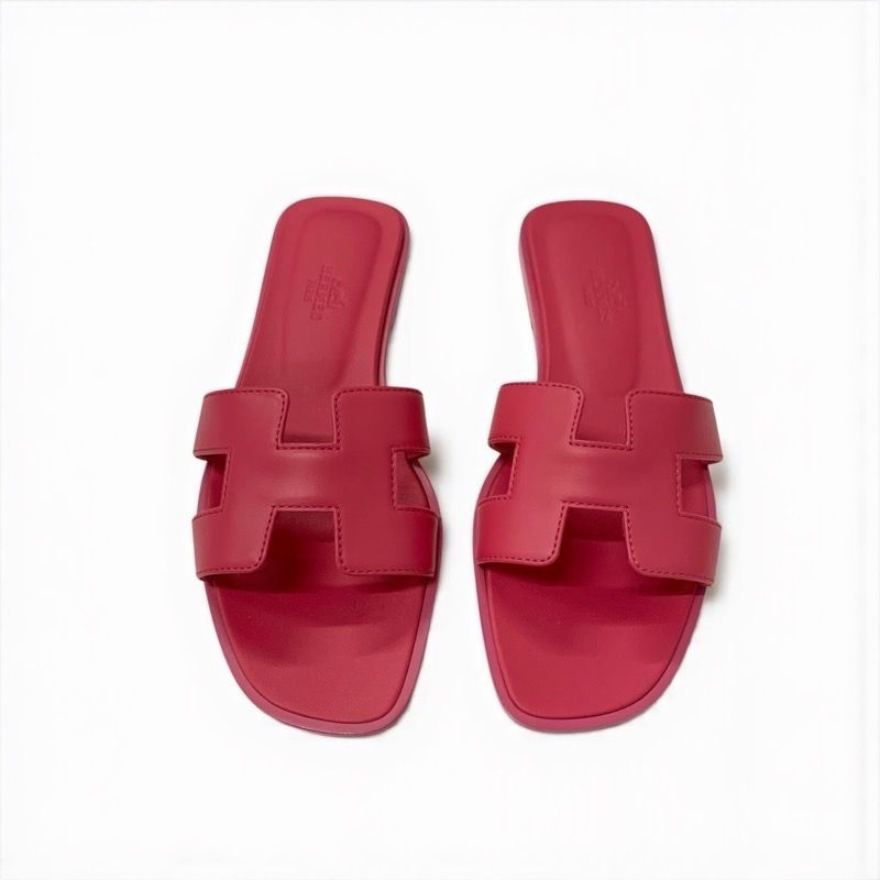 Hermes Oran Sandals Shoes Leather Pink Flat Mules