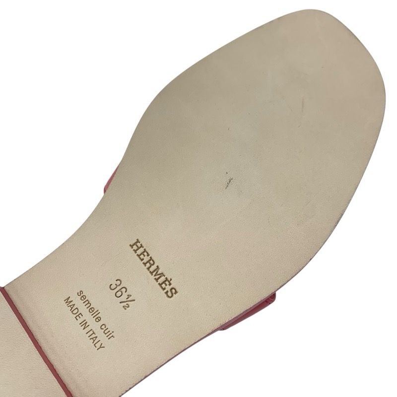 Hermes Oran Sandals Shoes Leather Pink Flat Mules
