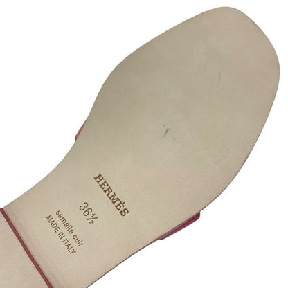 Hermes Oran Sandals Shoes Leather Pink Flat Mules