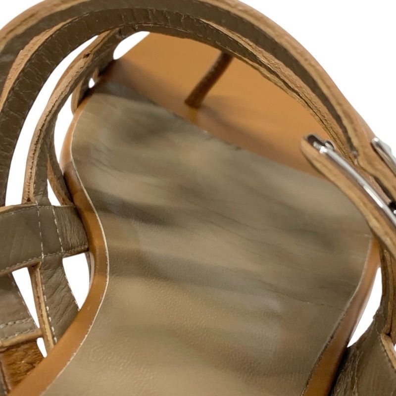Hermes Sandals Shoes Leather Brown Silver Kelly Strap Flat