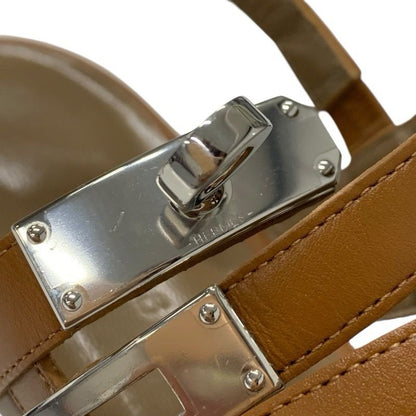 Hermes Sandals Shoes Leather Brown Silver Kelly Strap Flat
