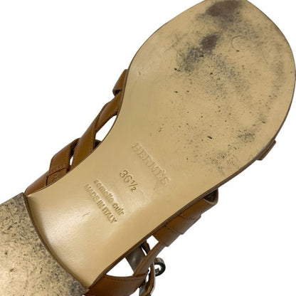 Hermes Sandals Shoes Leather Brown Silver Kelly Strap Flat