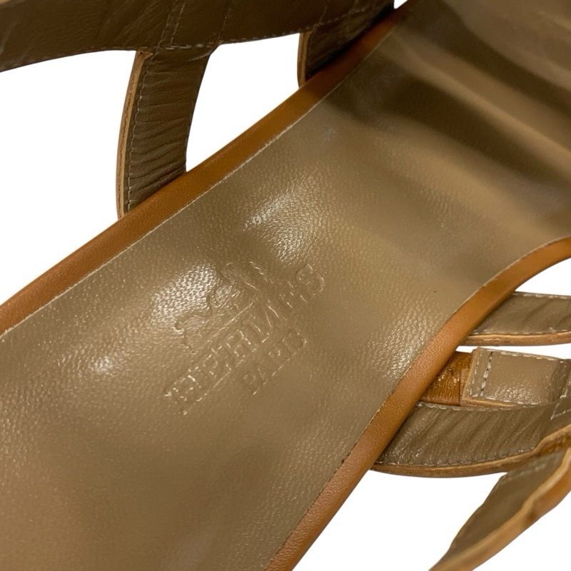 Hermes Sandals Shoes Leather Brown Silver Kelly Strap Flat
