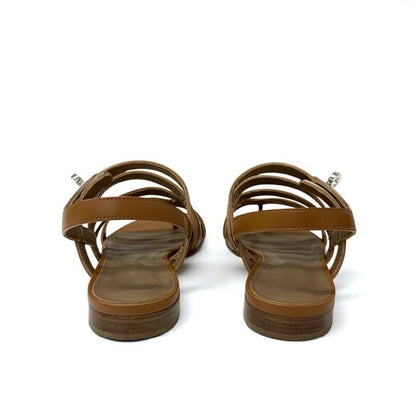 Hermes Sandals Shoes Leather Brown Silver Kelly Strap Flat
