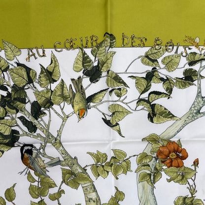 Hermes Carre 90 Scarf AU Coeur Des Bois in the Forest 100% Silk Green