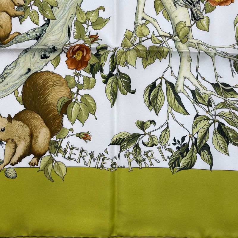 Hermes Carre 90 Scarf AU Coeur Des Bois in the Forest 100% Silk Green