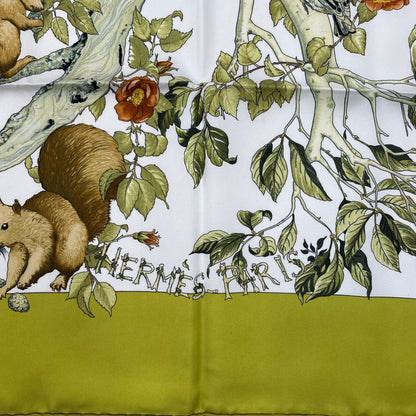 Hermes Carre 90 Scarf AU Coeur Des Bois in the Forest 100% Silk Green