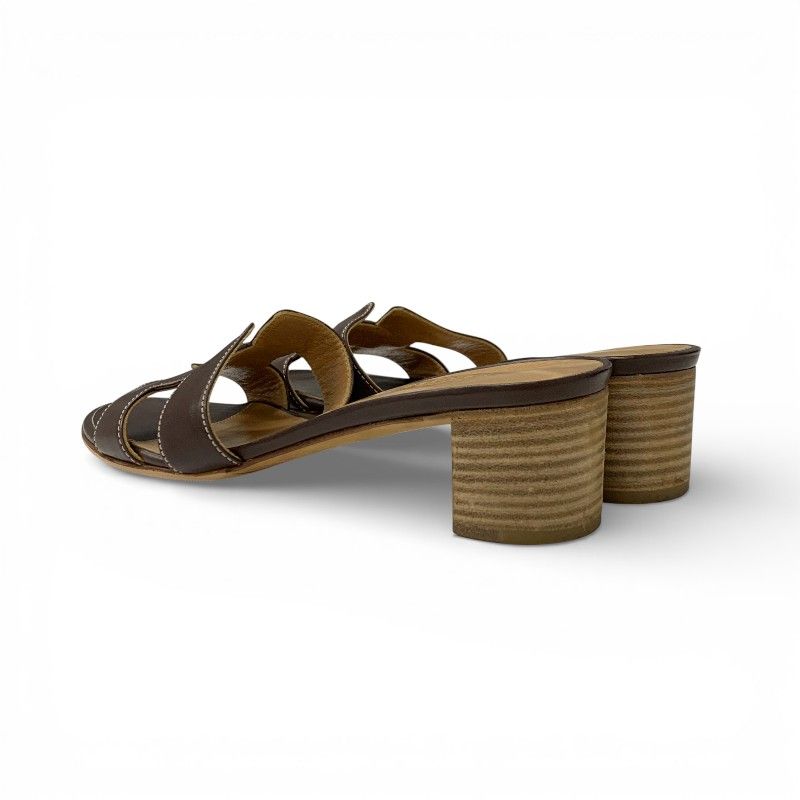 Hermes Oasis Sandals Shoes Leather Brown Mules