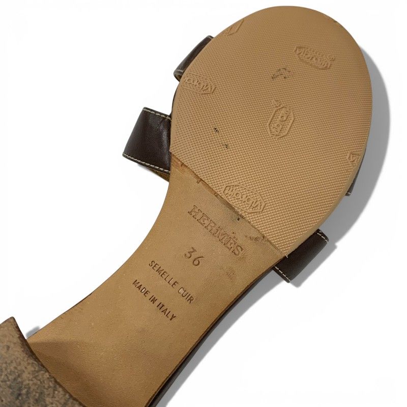 Hermes Oasis Sandals Shoes Leather Brown Mules
