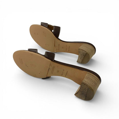Hermes Oasis Sandals Shoes Leather Brown Mules