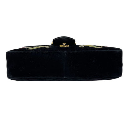 Gucci Shoulder Bag Leather Velour GG Marmont Black Chain