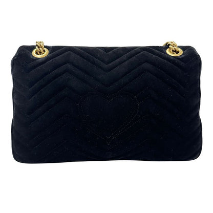 Gucci Shoulder Bag Leather Velour GG Marmont Black Chain
