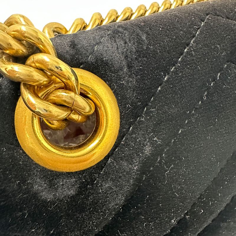 Gucci Shoulder Bag Leather Velour GG Marmont Black Chain