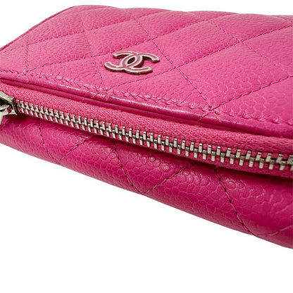 Chanel Wallet Trifold Wallet Quilted Caviar Leather Pink Silver Har