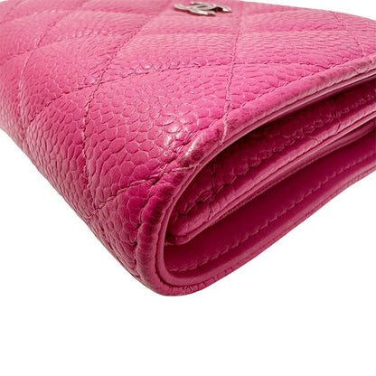 Chanel Wallet Trifold Wallet Quilted Caviar Leather Pink Silver Har