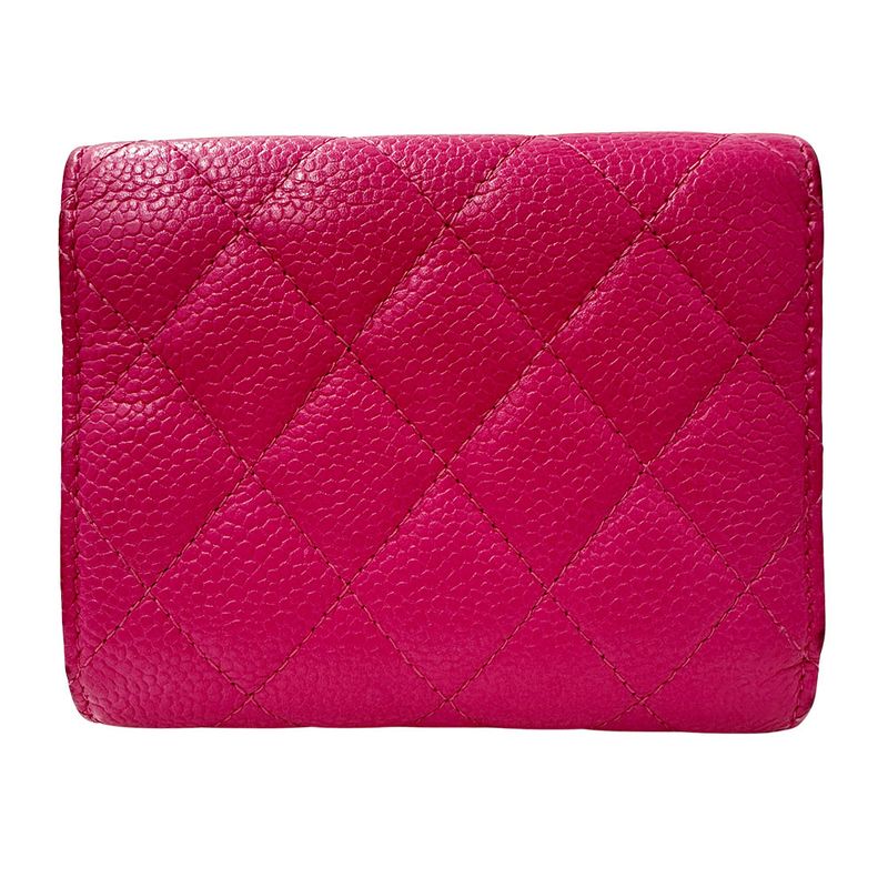 Chanel Wallet Trifold Wallet Quilted Caviar Leather Pink Silver Har