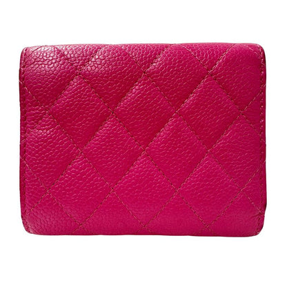Chanel Wallet Trifold Wallet Quilted Caviar Leather Pink Silver Har
